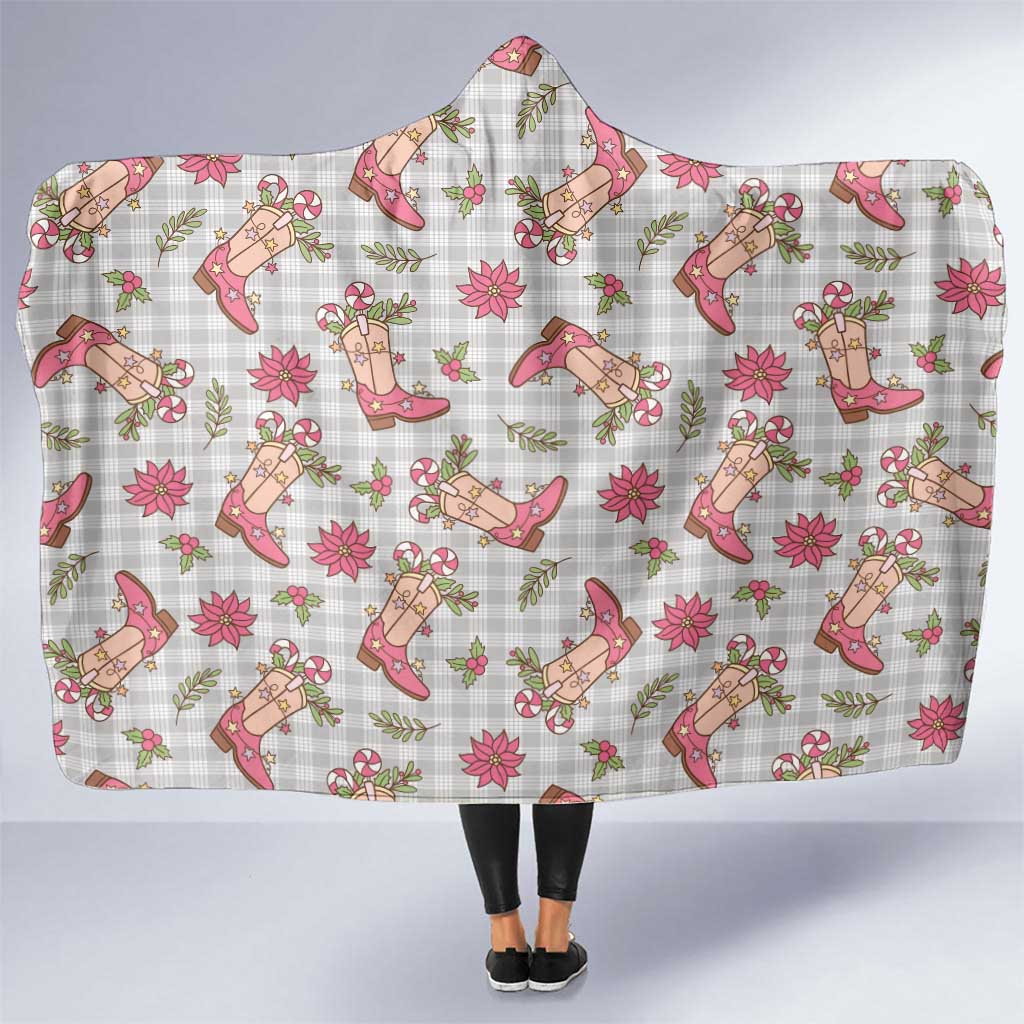 Gray Paniolo Palaka Hawaiian Cowgirl Christmas Hooded Blanket - Polynesian Pride