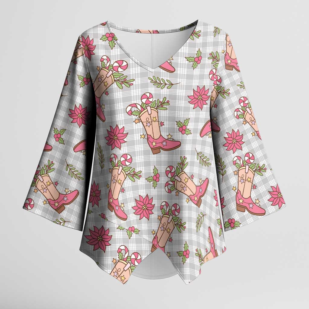 Gray Paniolo Palaka Hawaiian Cowgirl Christmas Kimono Sleeve Blouse LT9 Female Gray - Polynesian Pride