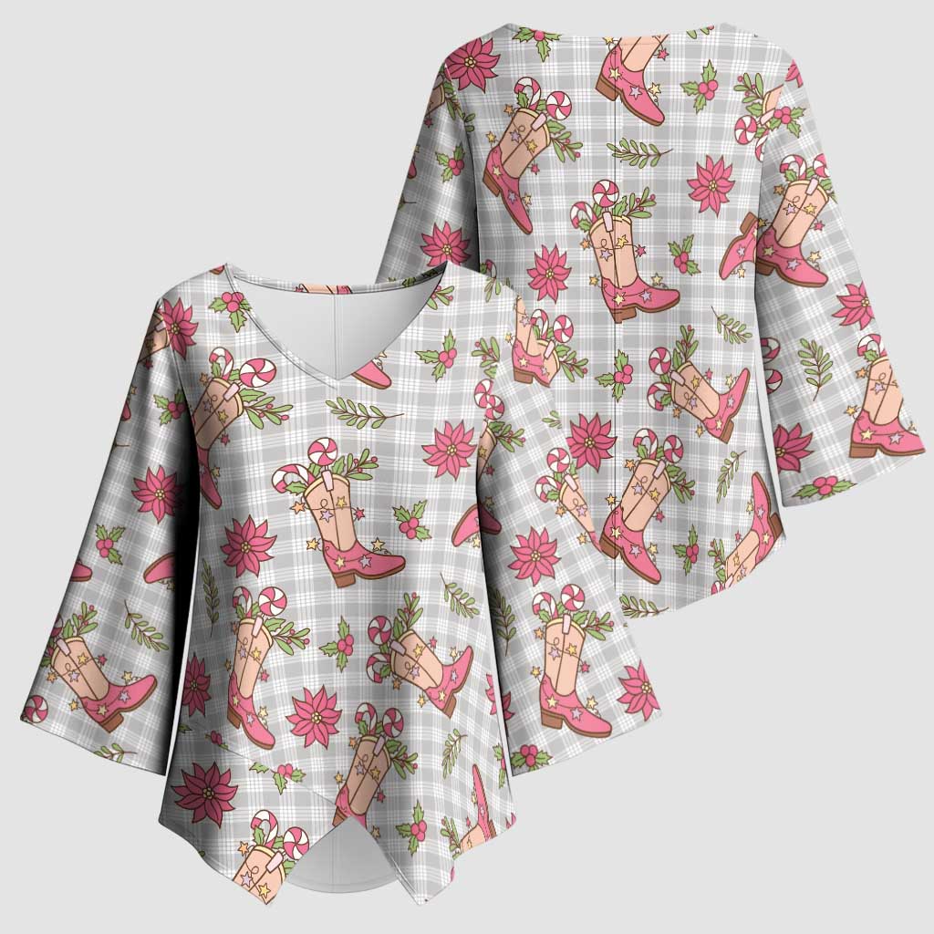 Gray Paniolo Palaka Hawaiian Cowgirl Christmas Kimono Sleeve Blouse LT9 - Polynesian Pride