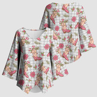 Gray Paniolo Palaka Hawaiian Cowgirl Christmas Kimono Sleeve Blouse LT9 - Polynesian Pride