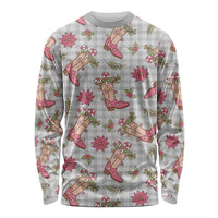 Gray Paniolo Palaka Hawaiian Cowgirl Christmas Long Sleeve Shirt - Polynesian Pride