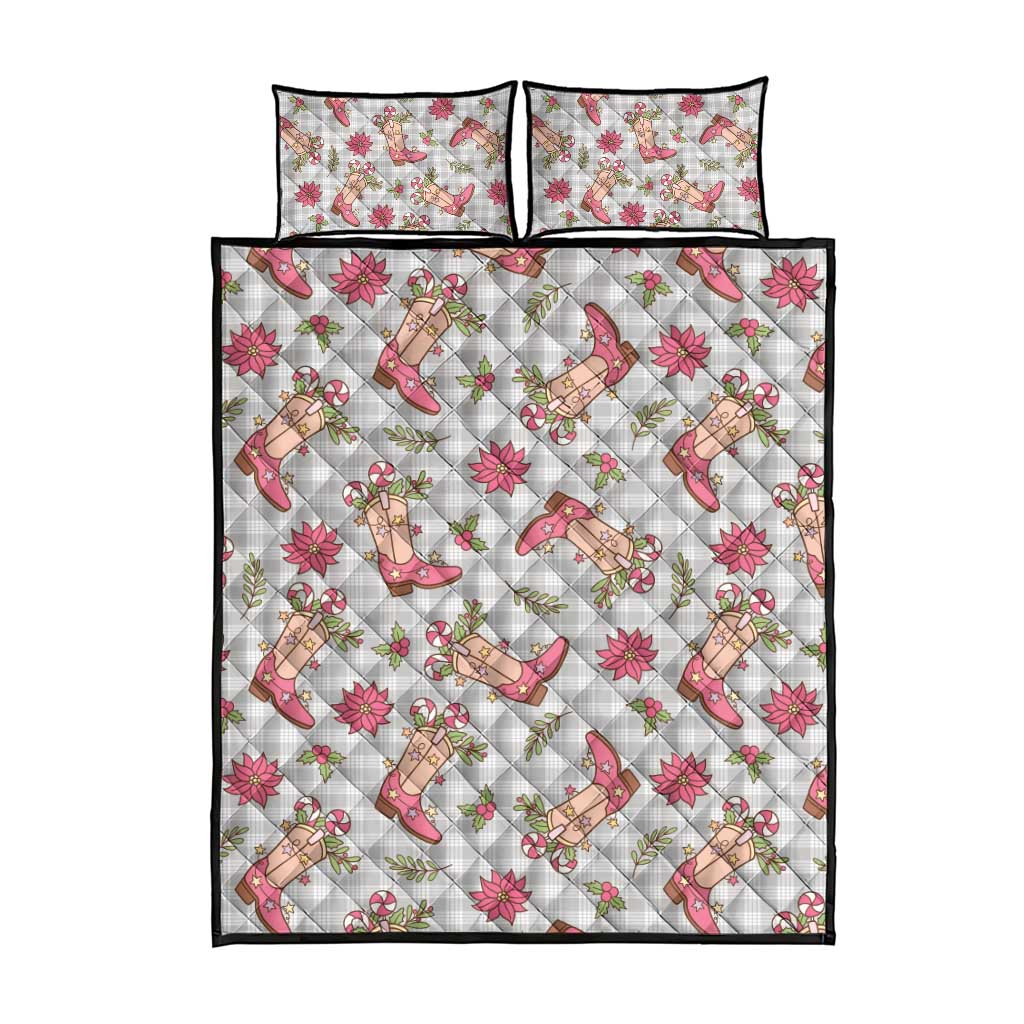Gray Paniolo Palaka Hawaiian Cowgirl Christmas Quilt Bed Set - Polynesian Pride