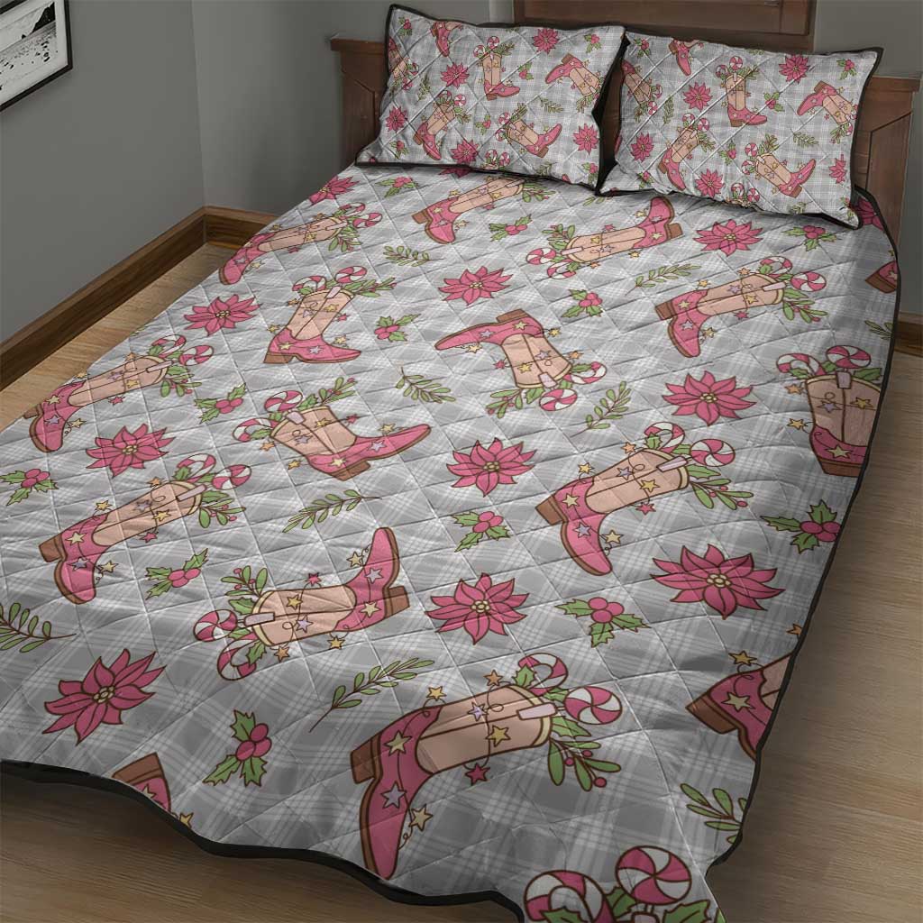 Gray Paniolo Palaka Hawaiian Cowgirl Christmas Quilt Bed Set - Polynesian Pride