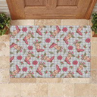 Gray Paniolo Palaka Hawaiian Cowgirl Christmas Rubber Doormat - Polynesian Pride