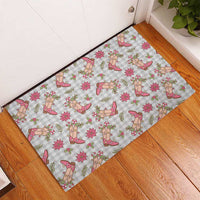 Gray Paniolo Palaka Hawaiian Cowgirl Christmas Rubber Doormat - Polynesian Pride