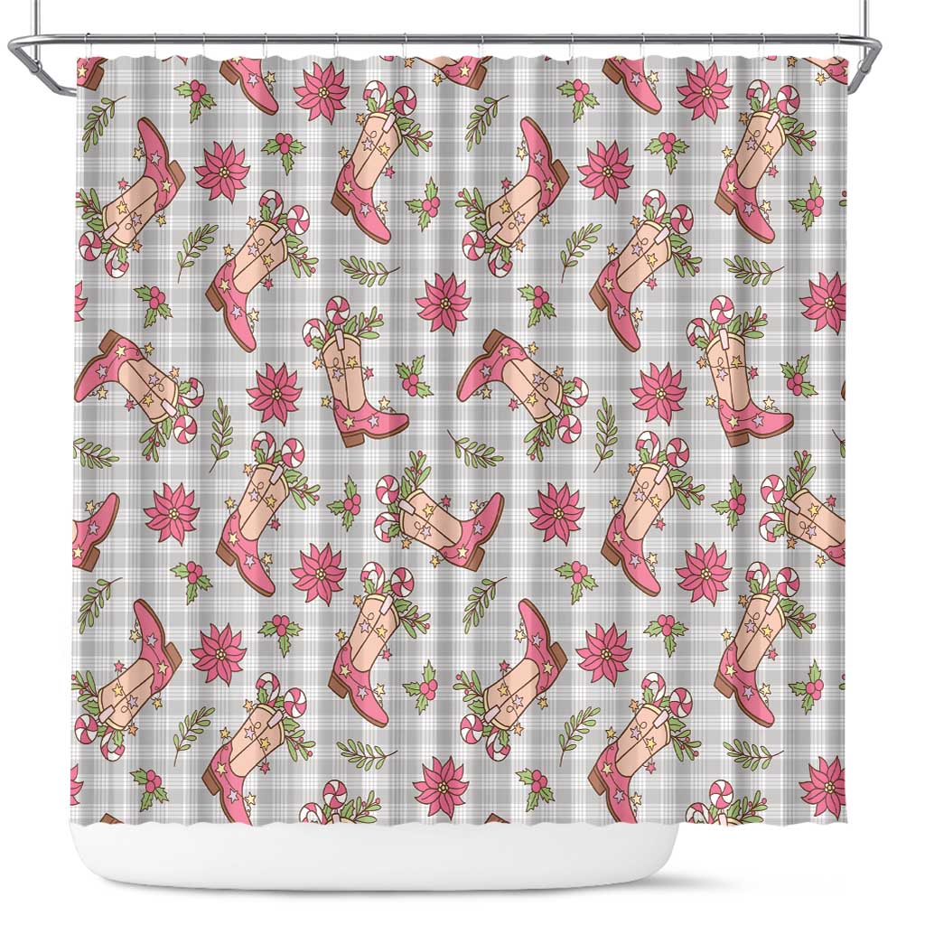 Gray Paniolo Palaka Hawaiian Cowgirl Christmas Shower Curtain - Polynesian Pride