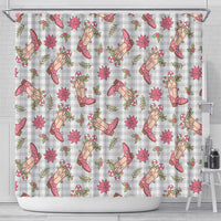 Gray Paniolo Palaka Hawaiian Cowgirl Christmas Shower Curtain - Polynesian Pride