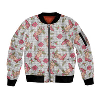 Gray Paniolo Palaka Hawaiian Cowgirl Christmas Sleeve Zip Bomber Jacket - Polynesian Pride