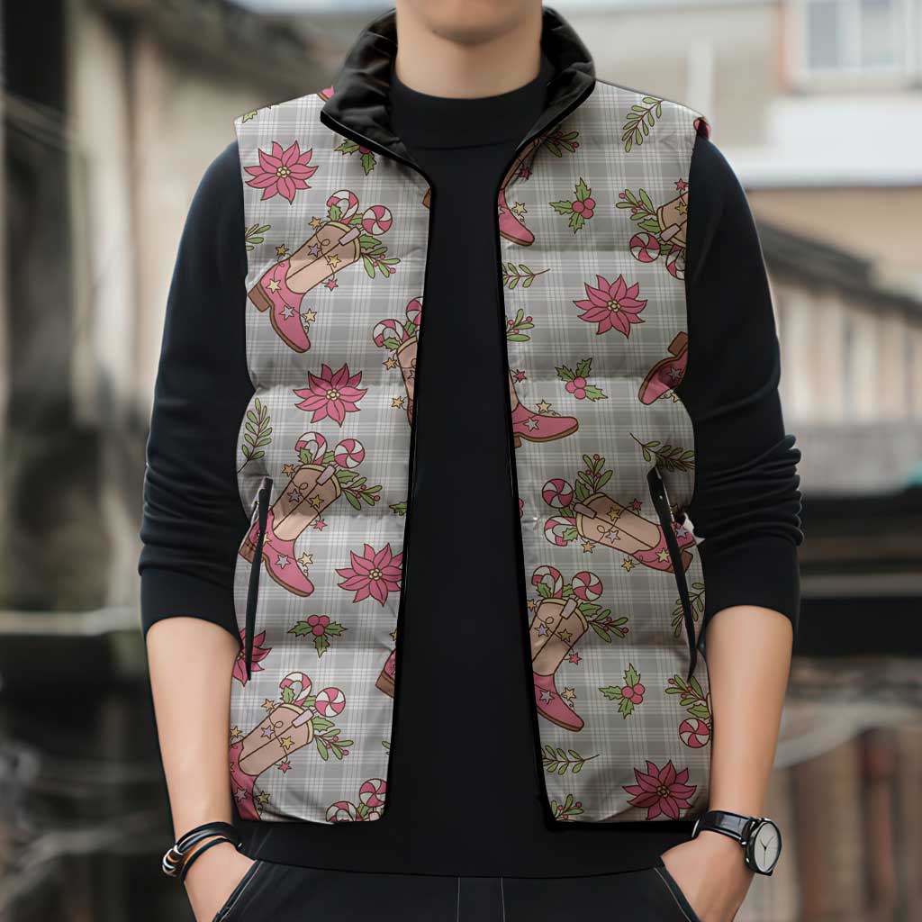 Gray Paniolo Palaka Hawaiian Cowgirl Christmas Sleeveless Puffer Jacket - Polynesian Pride