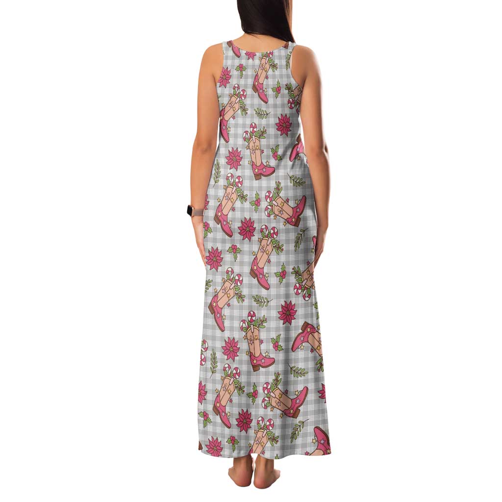 Gray Paniolo Palaka Hawaiian Cowgirl Christmas Tank Maxi Dress - Polynesian Pride