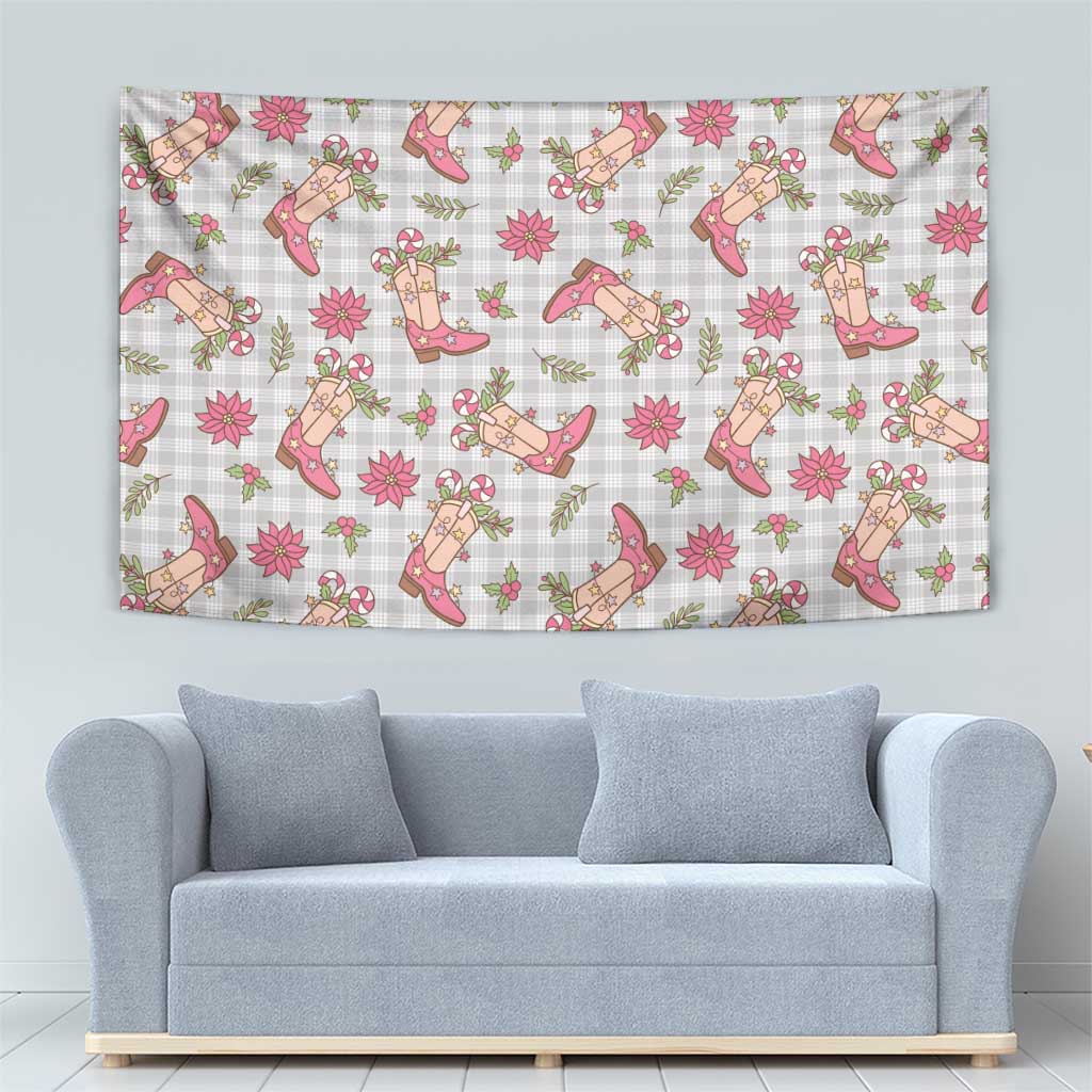 Gray Paniolo Palaka Hawaiian Cowgirl Christmas Tapestry - Polynesian Pride