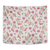 Gray Paniolo Palaka Hawaiian Cowgirl Christmas Tapestry - Polynesian Pride