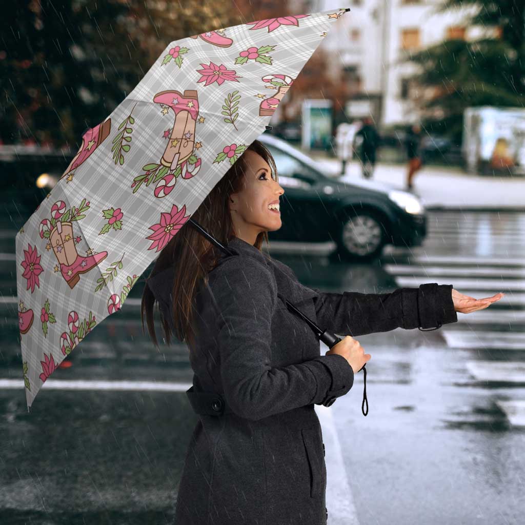 Gray Paniolo Palaka Hawaiian Cowgirl Christmas Umbrella - Polynesian Pride
