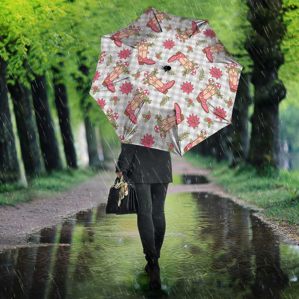 Gray Paniolo Palaka Hawaiian Cowgirl Christmas Umbrella - Polynesian Pride