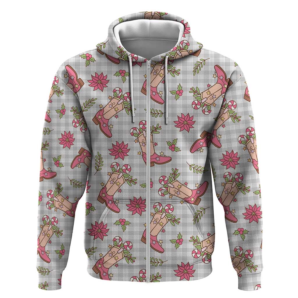 Gray Paniolo Palaka Hawaiian Cowgirl Christmas Zip Hoodie - Polynesian Pride