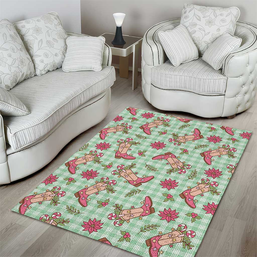 Green Paniolo Palaka Hawaiian Cowgirl Christmas Area Rug - Polynesian Pride