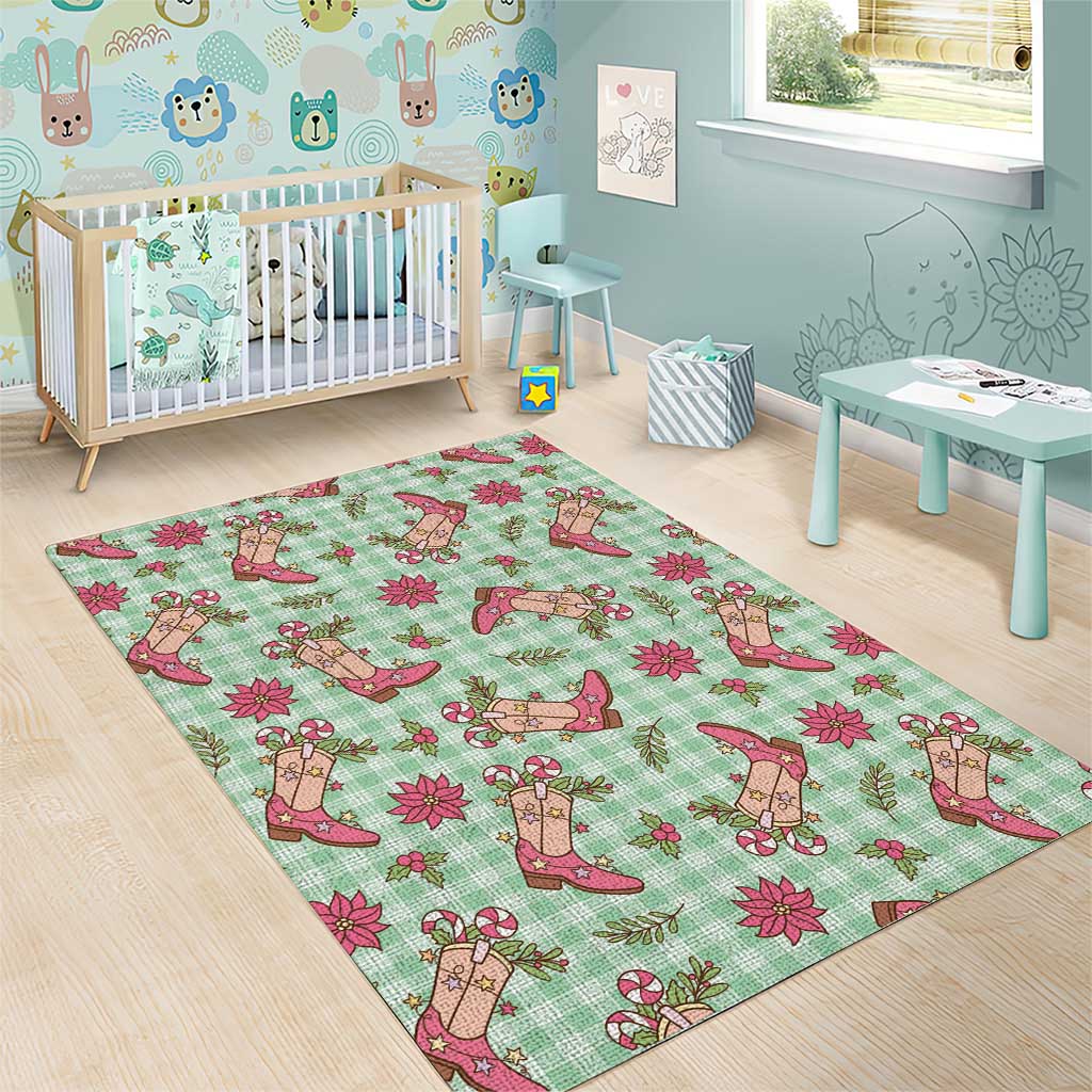 Green Paniolo Palaka Hawaiian Cowgirl Christmas Area Rug - Polynesian Pride