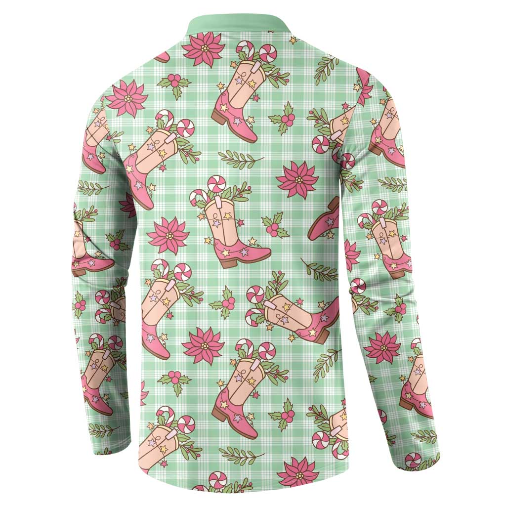 Green Paniolo Palaka Hawaiian Cowgirl Christmas Button Sweatshirt - Polynesian Pride