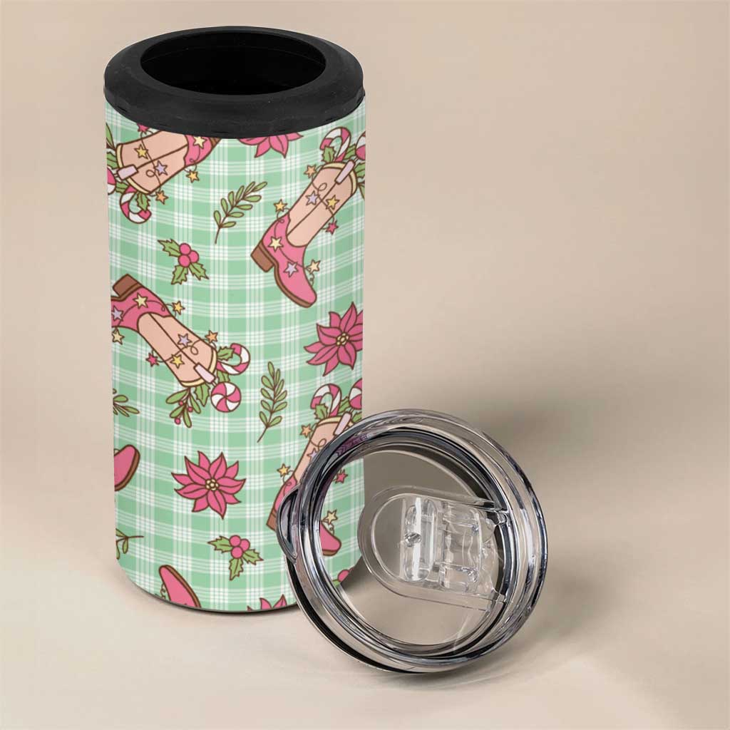 Green Paniolo Palaka Hawaiian Cowgirl Christmas 4 in 1 Can Cooler Tumbler - Polynesian Pride