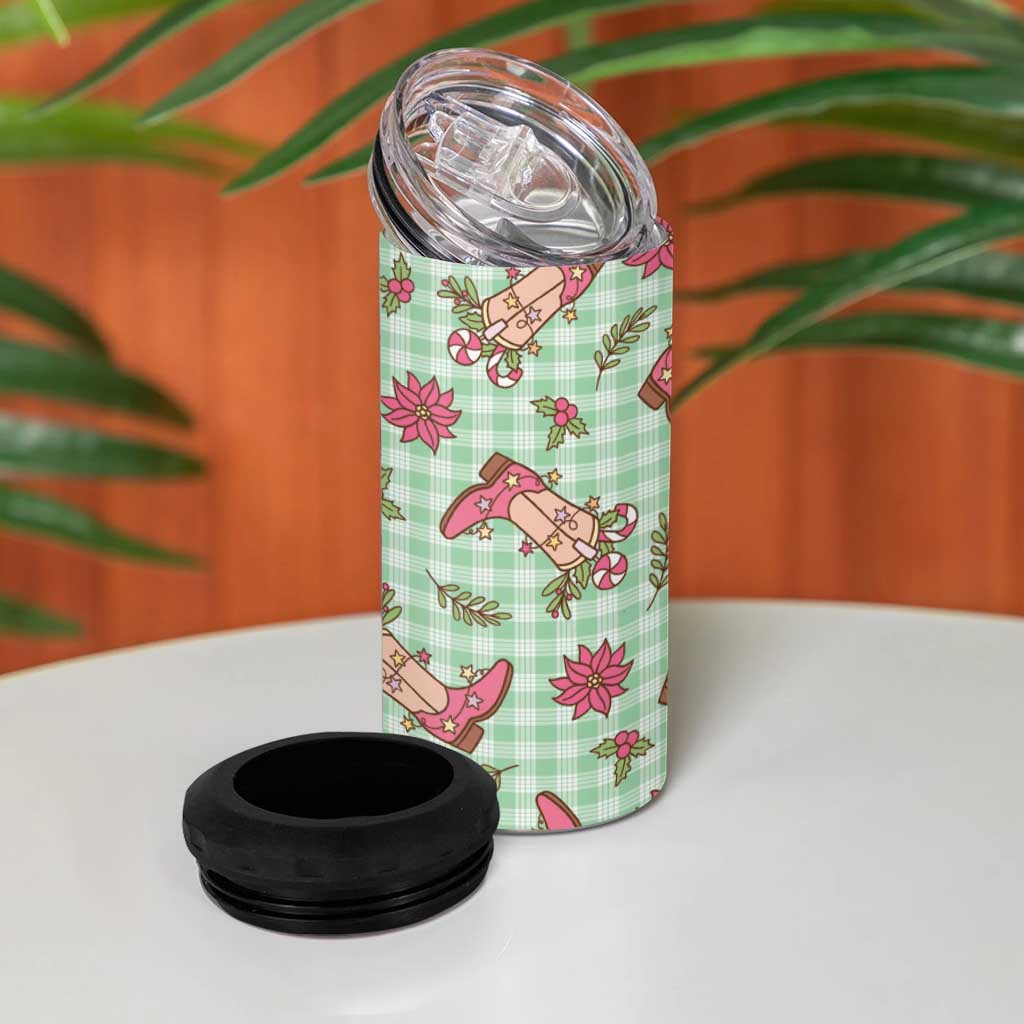 Green Paniolo Palaka Hawaiian Cowgirl Christmas 4 in 1 Can Cooler Tumbler - Polynesian Pride