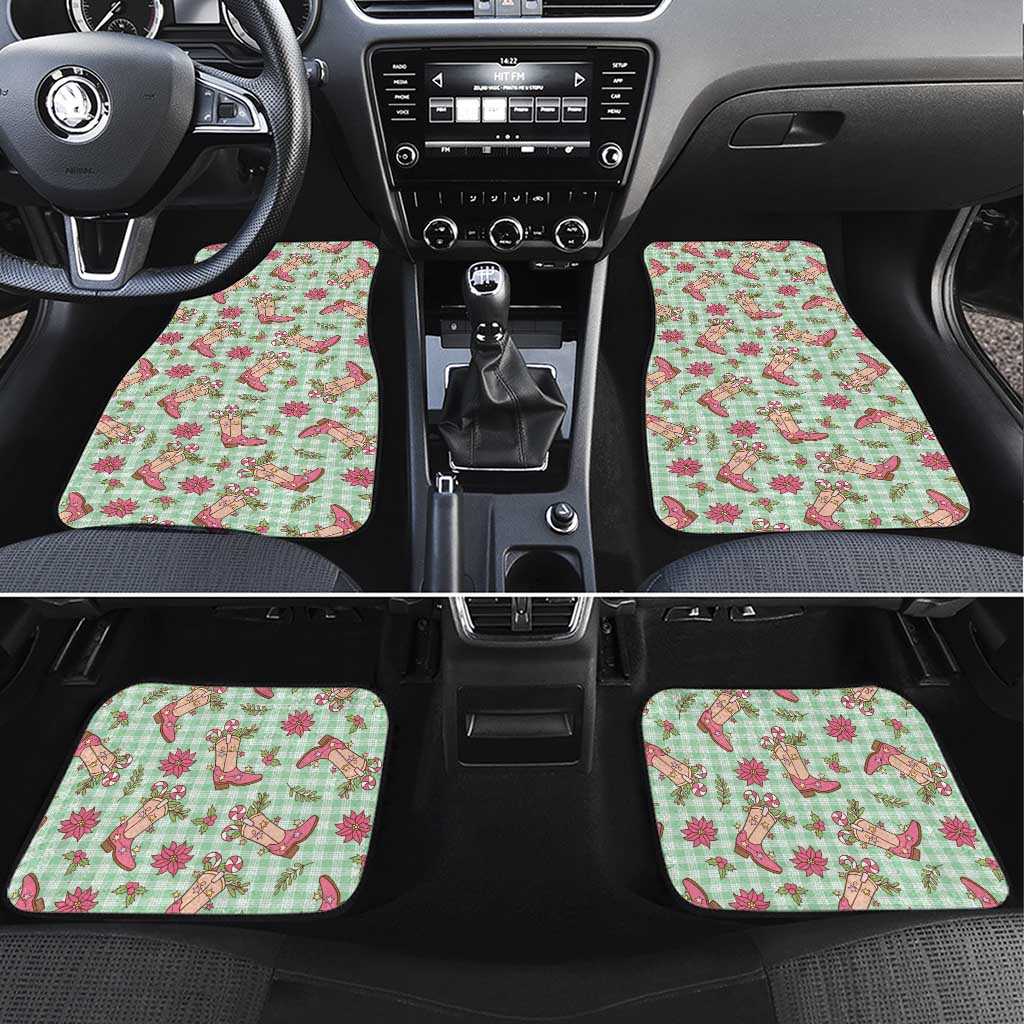 Green Paniolo Palaka Hawaiian Cowgirl Christmas Car Mats - Polynesian Pride
