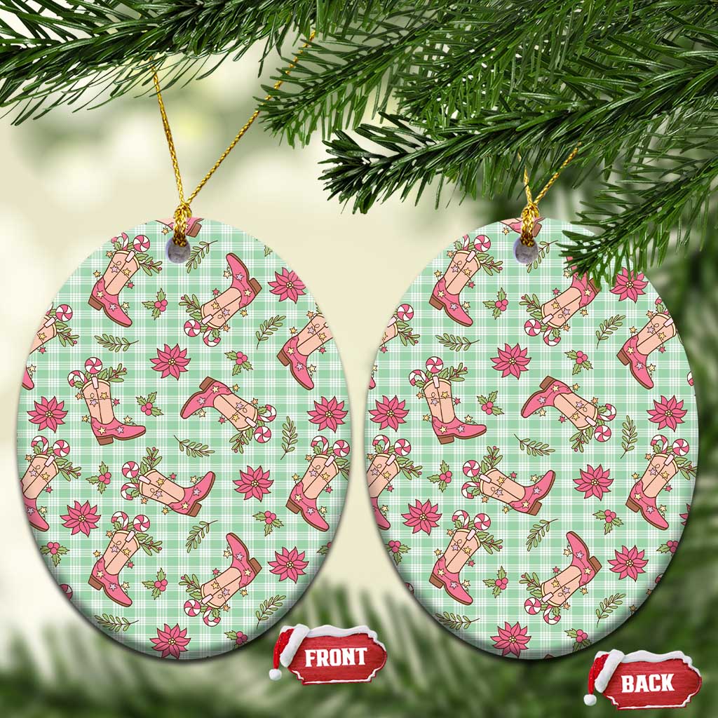 Green Paniolo Palaka Hawaiian Cowgirl Christmas Ceramic Ornament - Polynesian Pride