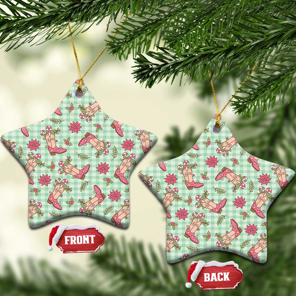 Green Paniolo Palaka Hawaiian Cowgirl Christmas Ceramic Ornament - Polynesian Pride