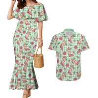 Green Paniolo Palaka Hawaiian Cowgirl Christmas Couples Matching Mermaid Dress and Hawaiian Shirt - Polynesian Pride