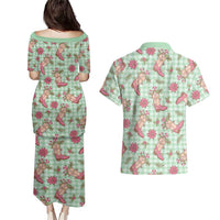 Green Paniolo Palaka Hawaiian Cowgirl Christmas Couples Matching Puletasi and Hawaiian Shirt - Polynesian Pride