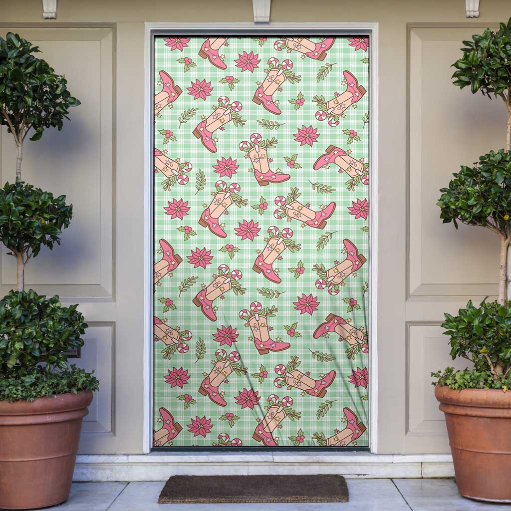 Green Paniolo Palaka Hawaiian Cowgirl Christmas Door Cover LT9 Green - Polynesian Pride