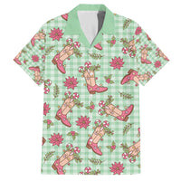 Green Paniolo Palaka Hawaiian Cowgirl Christmas Family Matching Off The Shoulder Long Sleeve Dress and Hawaiian Shirt - Polynesian Pride