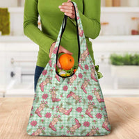 Green Paniolo Palaka Hawaiian Cowgirl Christmas Grocery Bag - Polynesian Pride