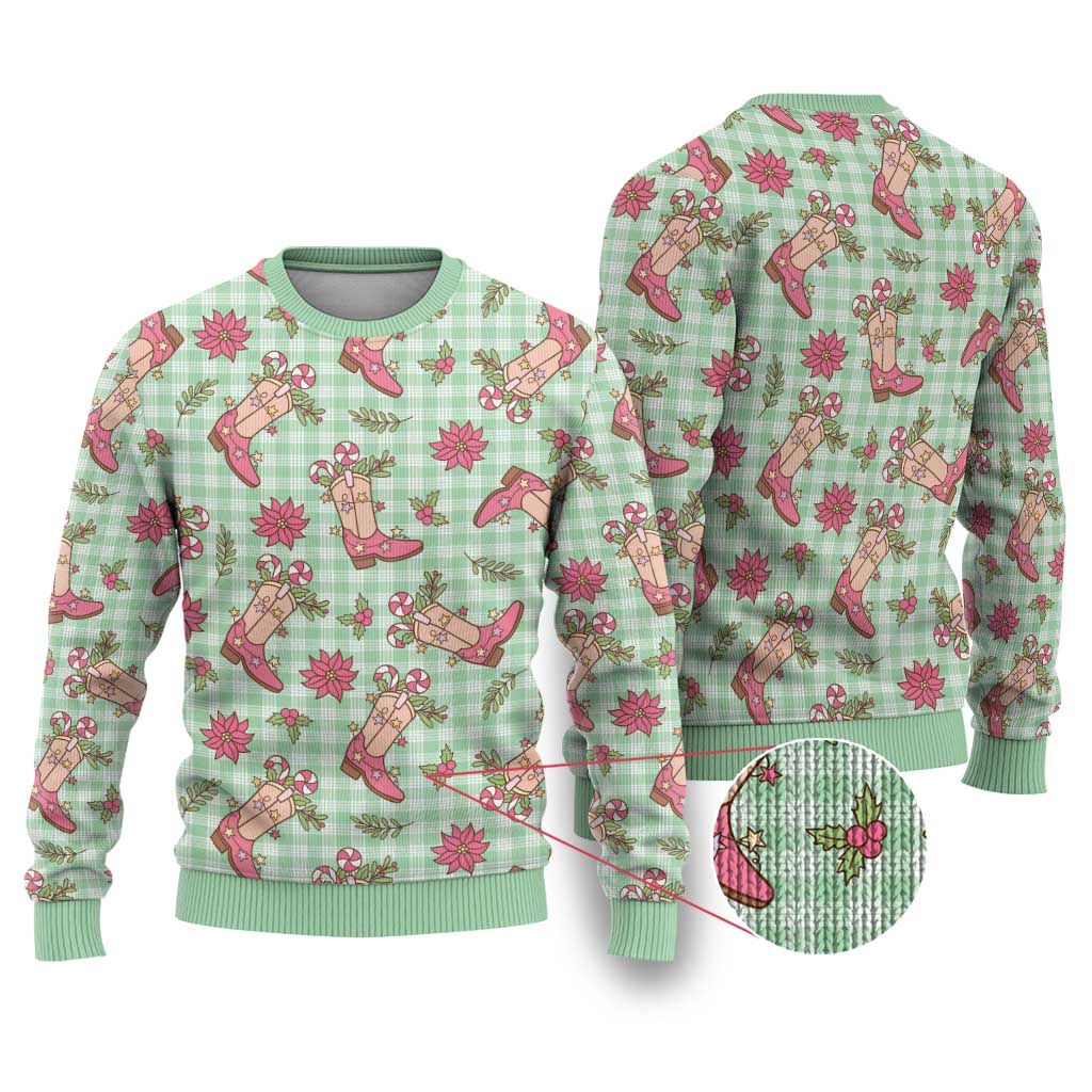 Green Paniolo Palaka Hawaiian Cowgirl Christmas Ugly Christmas Sweater - Polynesian Pride