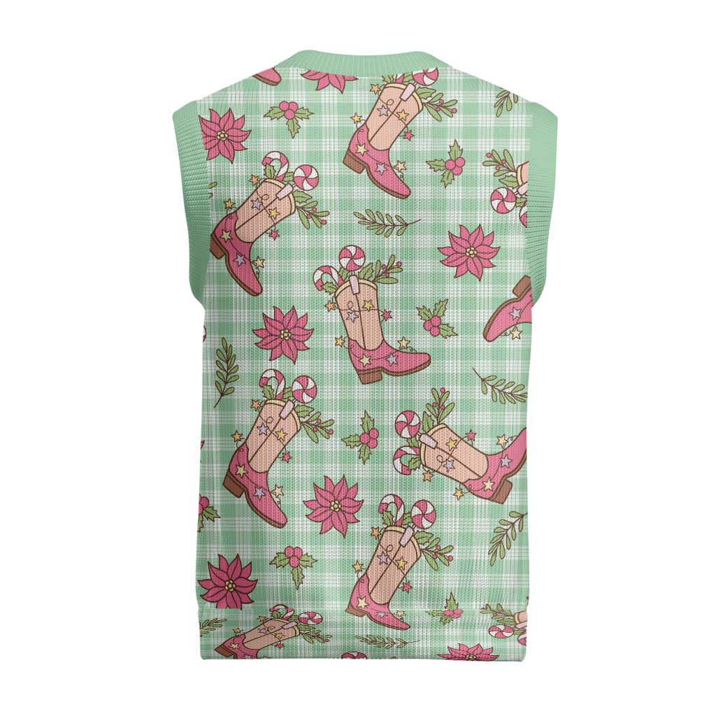Green Paniolo Palaka Hawaiian Cowgirl Christmas Knitted V-Neck Vest - Polynesian Pride