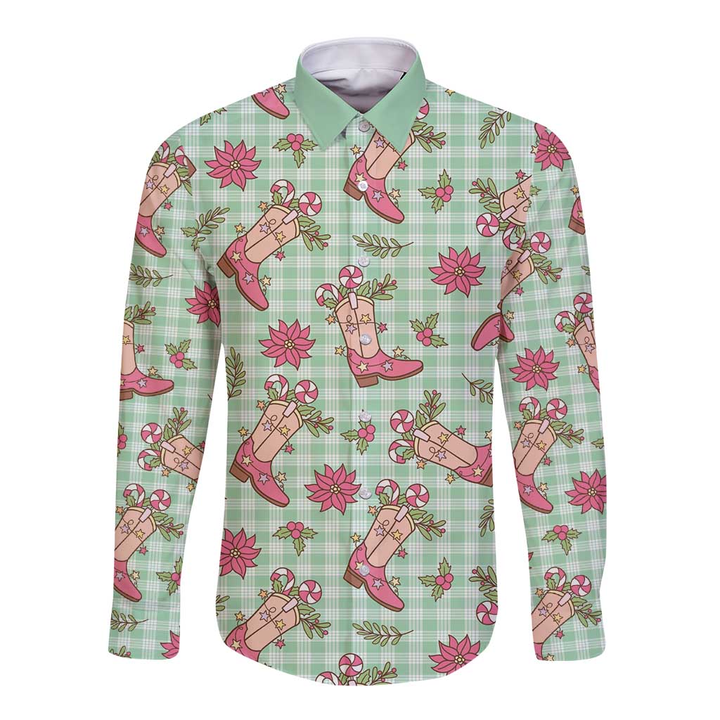 Green Paniolo Palaka Hawaiian Cowgirl Christmas Long Sleeve Button Shirt LT9 Unisex Green - Polynesian Pride