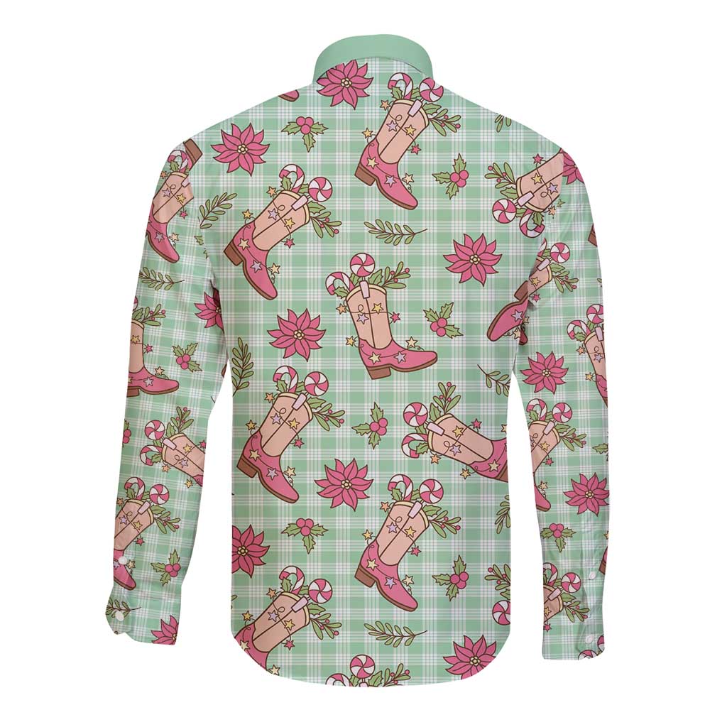 Green Paniolo Palaka Hawaiian Cowgirl Christmas Long Sleeve Button Shirt LT9 - Polynesian Pride