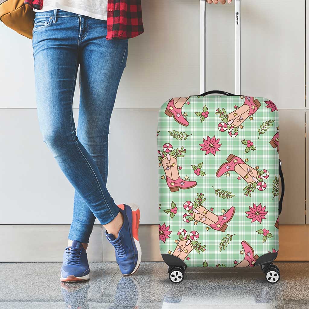 Green Paniolo Palaka Hawaiian Cowgirl Christmas Luggage Cover - Polynesian Pride