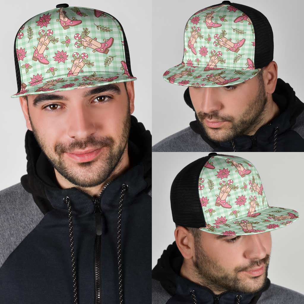 Green Paniolo Palaka Hawaiian Cowgirl Christmas Mesh Trucker Cap - Polynesian Pride