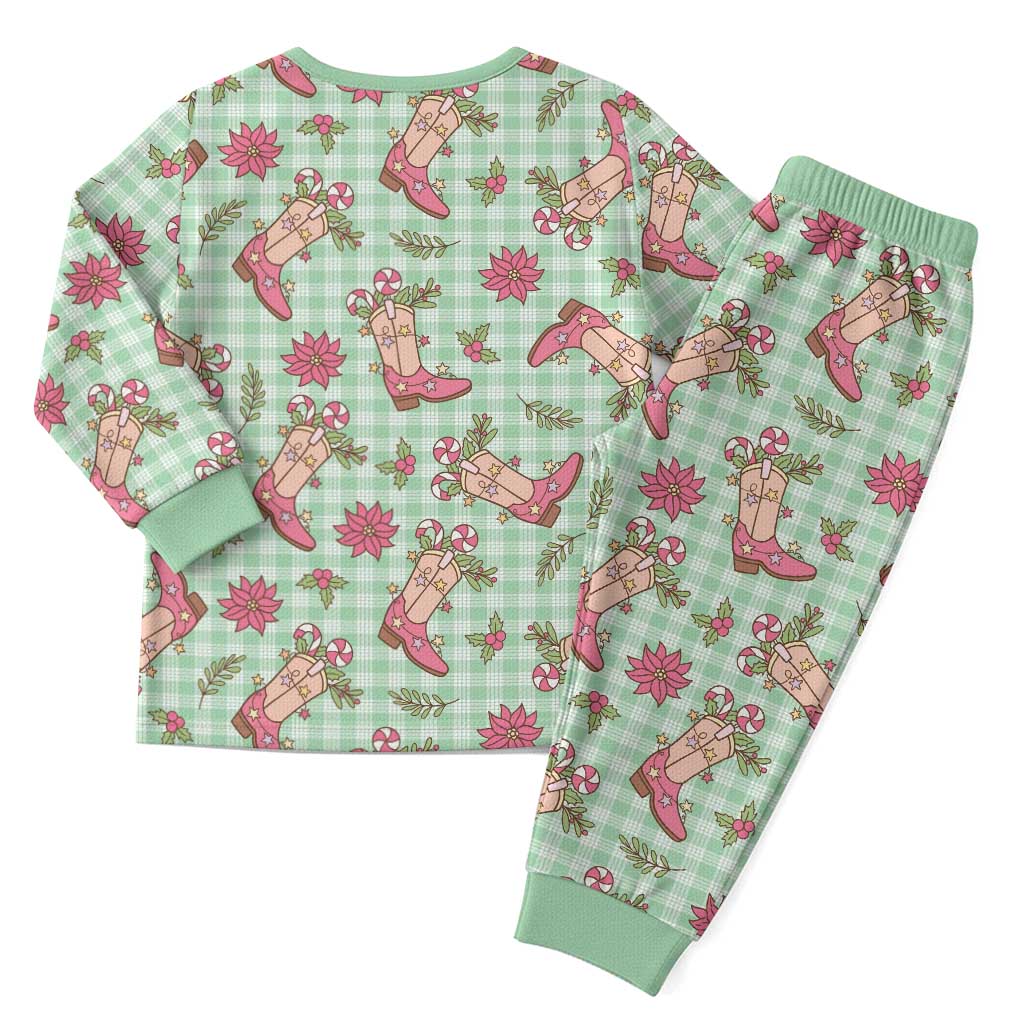 Green Paniolo Palaka Hawaiian Cowgirl Christmas Pajama Set - Polynesian Pride