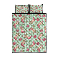 Green Paniolo Palaka Hawaiian Cowgirl Christmas Quilt Bed Set - Polynesian Pride
