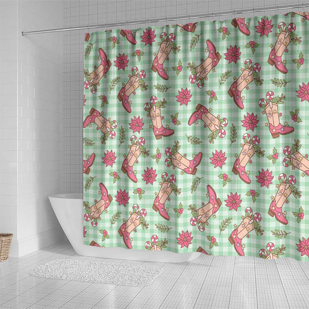 Green Paniolo Palaka Hawaiian Cowgirl Christmas Shower Curtain - Polynesian Pride