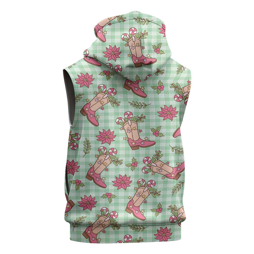 Green Paniolo Palaka Hawaiian Cowgirl Christmas Sleeveless Hoodie - Polynesian Pride