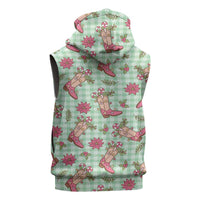 Green Paniolo Palaka Hawaiian Cowgirl Christmas Sleeveless Hoodie - Polynesian Pride