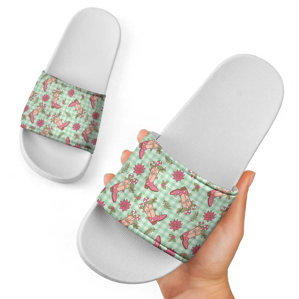 Green Paniolo Palaka Hawaiian Cowgirl Christmas Slide Sandals - Polynesian Pride
