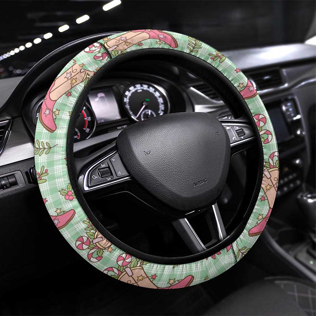 Green Paniolo Palaka Hawaiian Cowgirl Christmas Steering Wheel Cover - Polynesian Pride