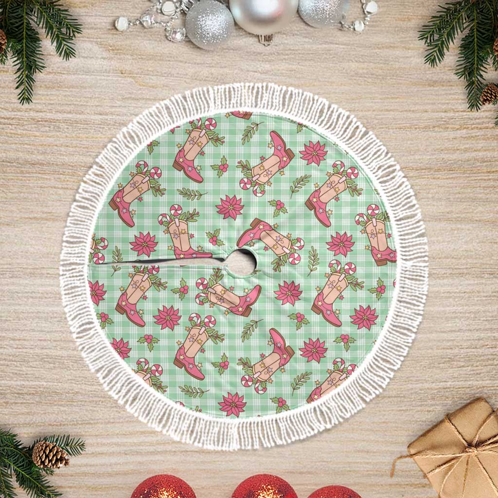 Green Paniolo Palaka Hawaiian Cowgirl Christmas Tree Skirt - Polynesian Pride
