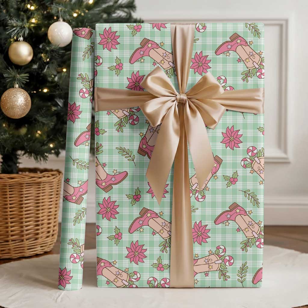 Green Paniolo Palaka Hawaiian Cowgirl Christmas Wrapping Paper - Polynesian Pride