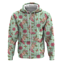 Green Paniolo Palaka Hawaiian Cowgirl Christmas Zip Hoodie - Polynesian Pride