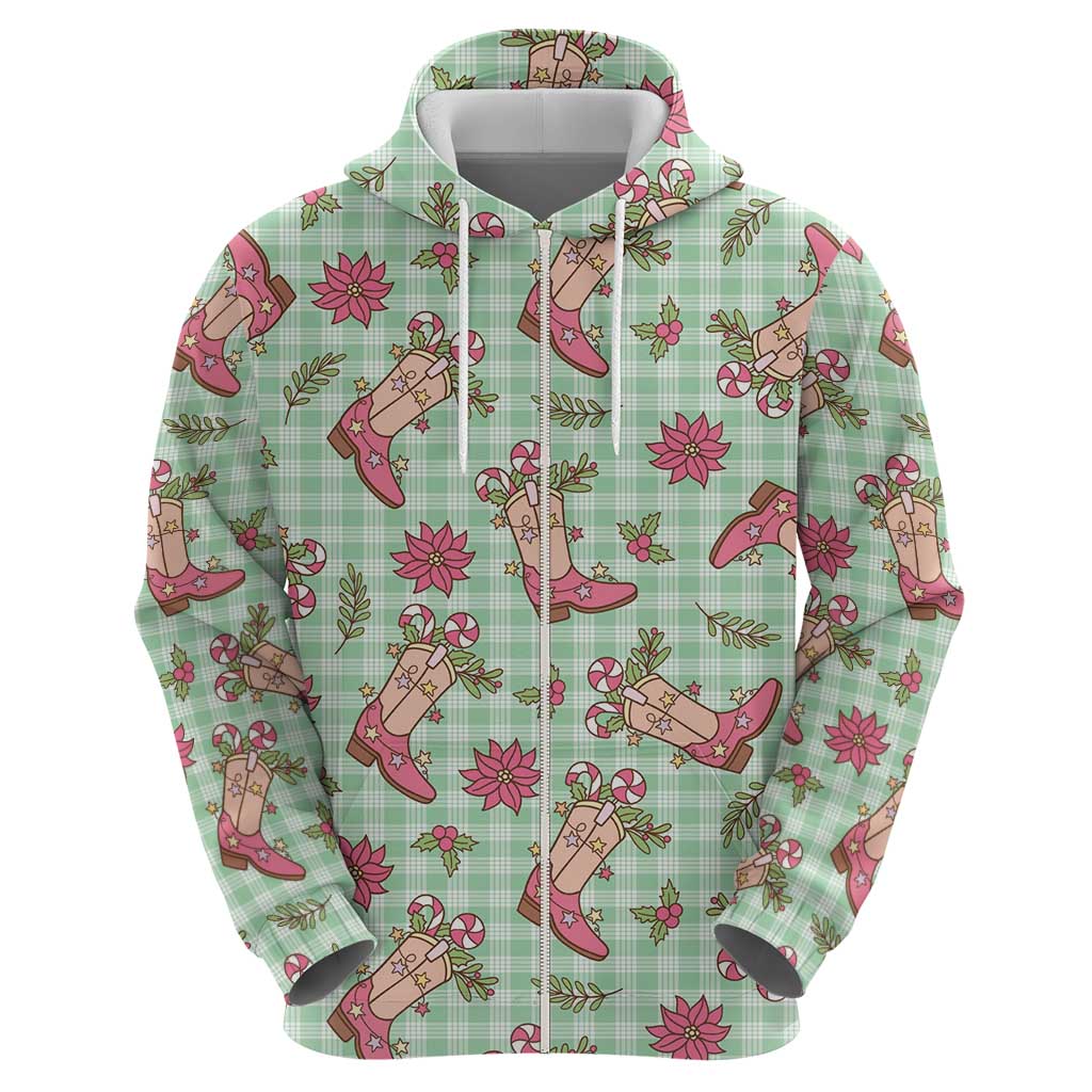 Green Paniolo Palaka Hawaiian Cowgirl Christmas Zip Hoodie - Polynesian Pride