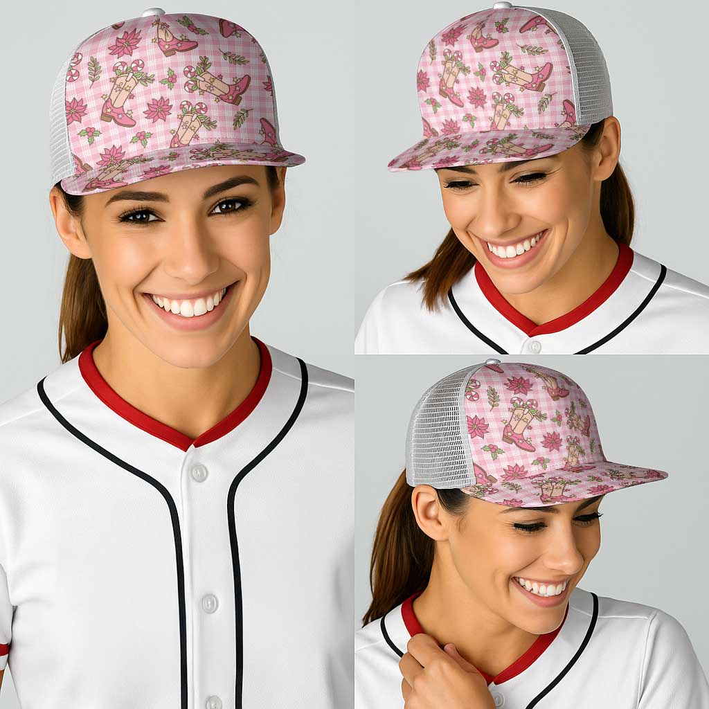 Pink Paniolo Palaka Hawaiian Cowgirl Christmas Baseball Net Cap - Polynesian Pride